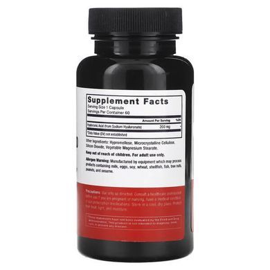 Force Factor Hyaluronic Acid 200 mg 60 рослинних капсул Гіалуронова кислота