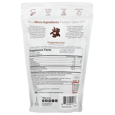 Micro Ingredients Pumpkin Seed Oil 300 рідких капсул Гарбузова олія