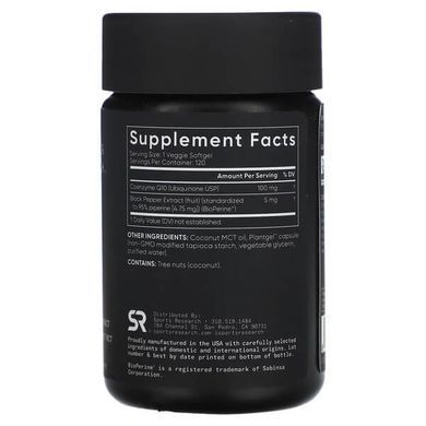 Sports Research Co Q10 100 mg 120 Veggie Softgels Коэнзим Q-10
