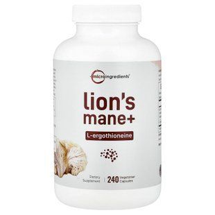 Micro Ingredients Lion's Mane + L-Ergothioneine 240 растительных капсул Ежовик гребенчатый (Львиная грива)