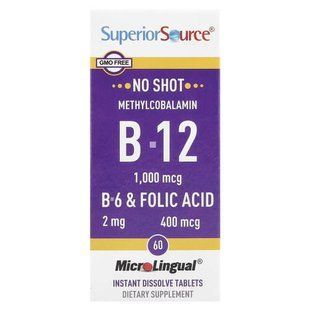 Superior Source Methylcobalamin B-12, B-6 & Folic Acid 60 швидкорозчинних таблеток Комплекс вітамінів групи В