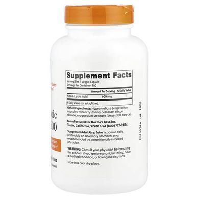 Doctor's Best Alpha-Lipoic Acid 600 mg 180 капс. Альфа-липоевая кислота
