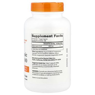Doctor's Best Alpha-Lipoic Acid 600 mg 180 капс. Альфа-липоевая кислота