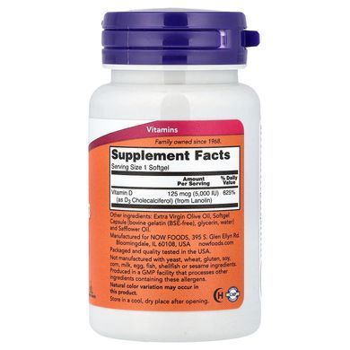 NOW Foods Vitamin D3 5000 IU 120 softgels Витамин D