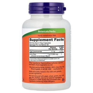 NOW Cat's Claw 500 mg 100 caps Кошачий коготь