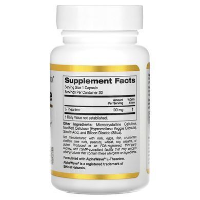 California Gold Nutrition L-Theanine 100 мг 30 капсул Теанін