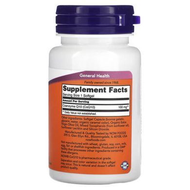 NOW CoQ10 100 mg 50 softgels Коэнзим Q-10