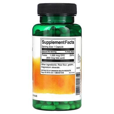Swanson Folic Acid 800 mcg 250 капсул Фолієва кислота (B-9)