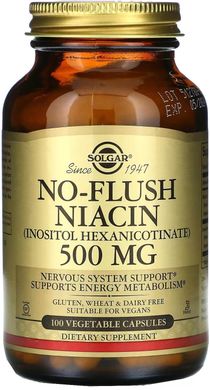 Solgar No-Flush Niacin 500 мг 100 капсул Ніацин (B-3)