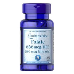 Puritan's Pride Folate 666 mcg DFE (Folic Acid 400 mcg) 250 таб. Фолієва кислота (B-9)