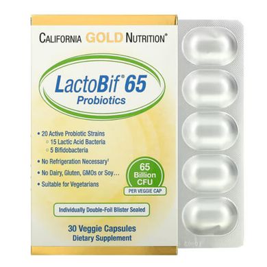 California Gold Nutrition LactoBif Probiotics 65 Billion CFU 30 рослинних капсул Пробіотики та пребіотики