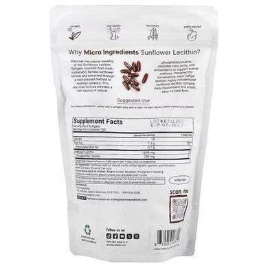 Micro Ingredients Sunflower Lecithin 300 softgels Лецитин