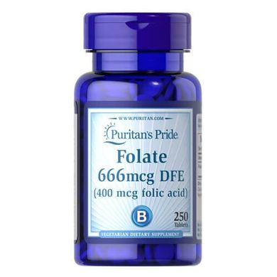 Puritan's Pride Folate 666 mcg DFE (Folic Acid 400 mcg) 250 таб. Фолиевая кислота (B-9)