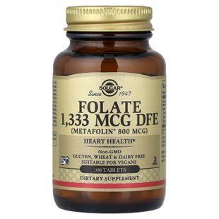 Solgar Folate 1333 mcg (Metafolin 800 mcg) 100 tab Фолиевая кислота (B-9)
