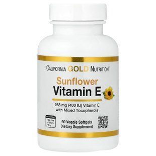 California Gold Nutrition Vitamin E Sunflower 400 IU 90 softgels Витамин Е