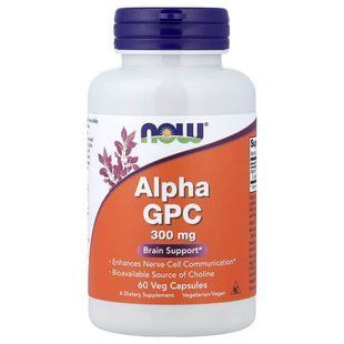 NOW Alpha GPC 300 mg 60 рослинних капсул Холін (В-4)