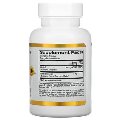 California Gold Nutrition Vitamin E Sunflower 400 IU 90 капсул Вітамін Е