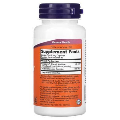NOW Pycnogenol 30 mg 60 растительных капсул Другие экстракты