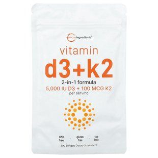 Micro Ingredients Vitamin D3 + K2 5000IU/100mcg 300 softgels Витамин D3 + K-2