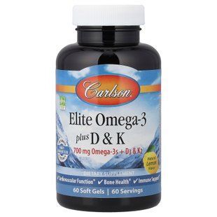 Carlson Elite Omega-3 Plus D & K 60 softgels Омега-3