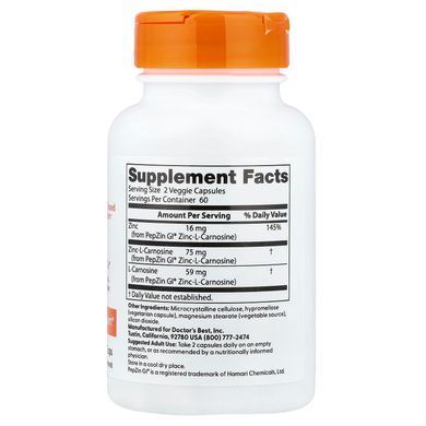 Doctor's Best Zinc-L-Carnosine Complex 120 капсул Цинк