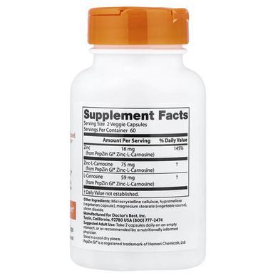 Doctor's Best Zinc-L-Carnosine Complex 120 капс. Цинк