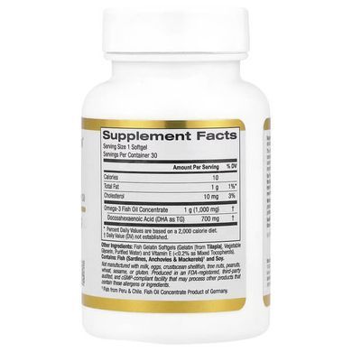 California Gold Nutrition DHA 700 Fish Oil 1,000 mg 30 капсул Омега-3