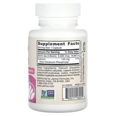 Jarrow Formulas Biotin 5,000 mcg 100 вегетаріанських капсул Біотин (B-7)