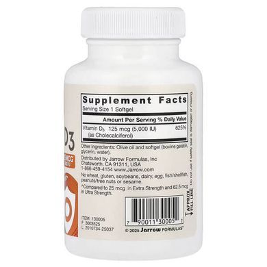 Jarrow Formulas Vitamin D3 125 mcg (5,000 IU) 100 softgels Витамин D