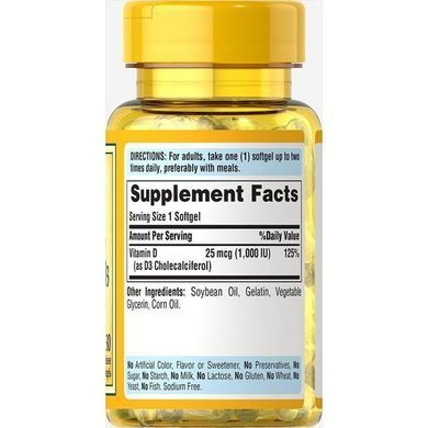 Puritan's Pride Vitamin D3 1000 IU 30 капсул Вітамін D