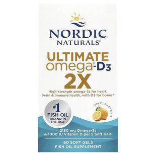 Nordic Naturals Ultimate Omega-D3 2X (2150 mg/1000 IU) 60 рідких капсул Омега-3