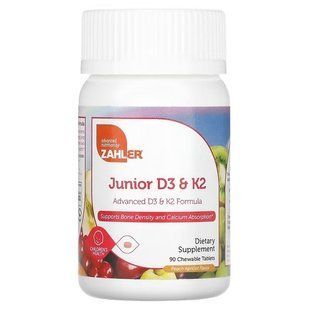 Zahler Junior D3 & K2 2000IU/30mcg Peach Apricot 90 жувальних таблеток Вітамін D3 + K-2