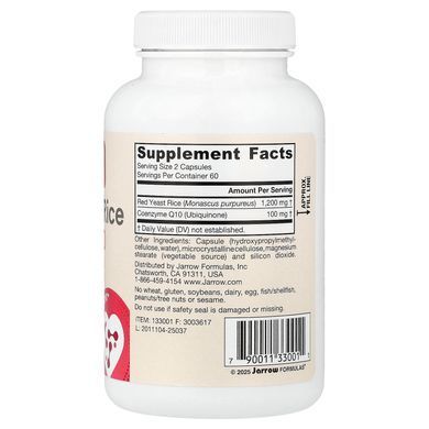 Jarrow Formulas Red Yeast Rice + Co-Q10 120 Caps Рис крассный