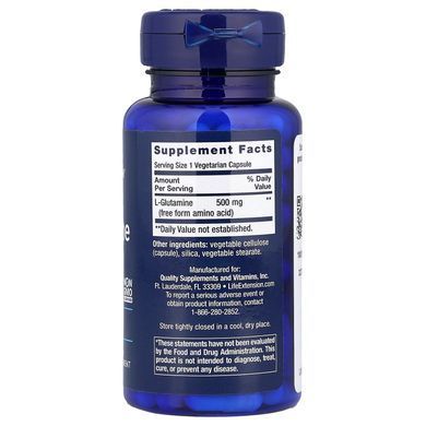 Life Extension L-Glutamine 500 mg 100 рослинних капсул Глютамін
