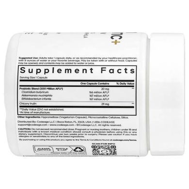 Codeage GLP-1 Probiotic+ 90 растительных капсул Пробиотики и пребиотики