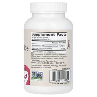 Jarrow Formulas Red Yeast Rice + Co-Q10 120 капсул Рис червоний
