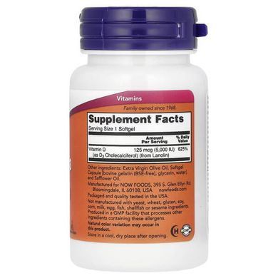 NOW Vitamin D3 5000 МО 30 рідких капсул Вітамін D