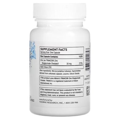 Thorne Zinc Bisglycinate 30 mg 60 капсул Цинк