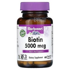 Bluebonnet Biotin 5,000 mcg 60 капсул Біотин (B-7)