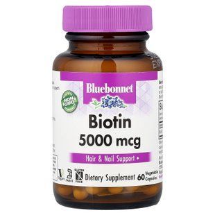 Bluebonnet Biotin 5,000 mcg 60 капсул Біотин (B-7)