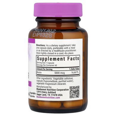 Bluebonnet Biotin 5,000 mcg 60 caps Биотин (B-7)