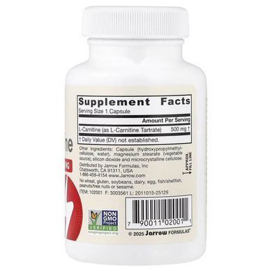Jarrow Formulas L-Carnitine 500 mg 50 рослинних капсул L-Карнитин