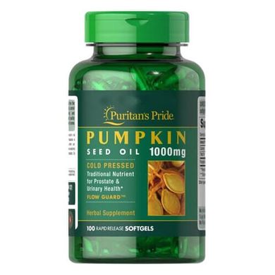 Puritan's Pride Organic Pumpkin Seed Oil 1000 mg 100 рідких капсул Гарбуз олія