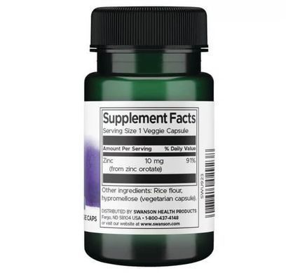 Swanson Zinc Orotate 10 mg 60 вегетаріанських капсул Цинк