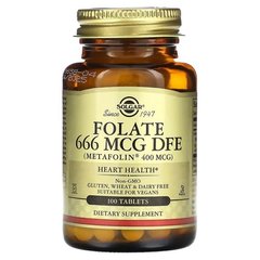 Solgar Folate 666 mcg DFE (Metafolin 400 mcg) 100 таблеток Фолієва кислота (B-9)