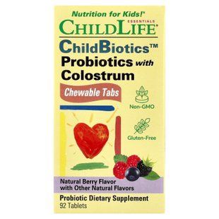 ChildLife Probiotics with Colostrum 92 жевательных таблеток Пробиотики и Энзимы для детей