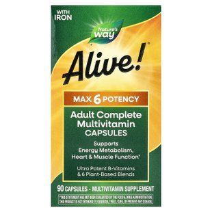 Nature's Way Alive! Max 6 Potency Adult Multivitamin With Iron 90 сaps Универсальные