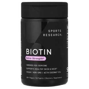 Sports Research Biotin 5,000 mcg with Coconut Oil 120 рідких капсул Біотин (B-7)