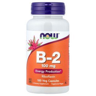 NOW Vitamin B-2 100 рослинних капсул Рибофлавін (В-2)