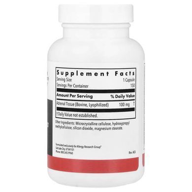 Allergy Research Group Adrenal Natural Glandular 150 рослинних капсул Підтримка наднирників
